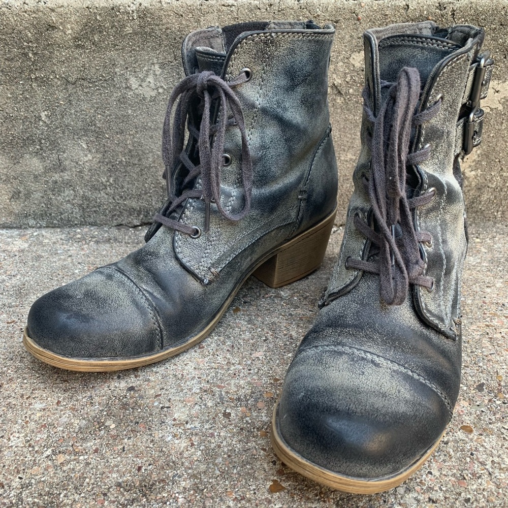 Roxy Black Leather Lace-Up Combat Boots